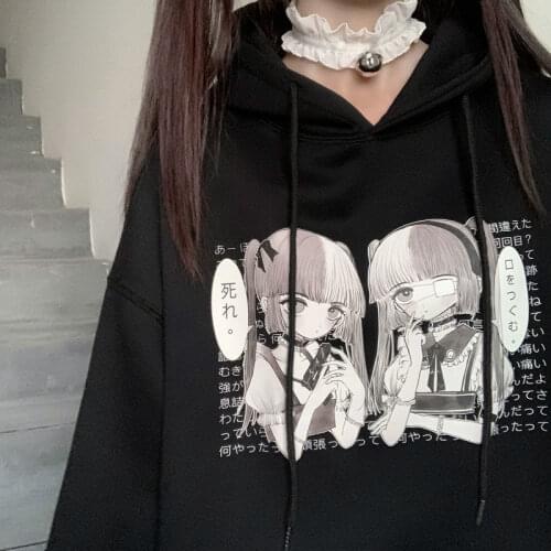 Harajuku Print Anime Women Long Sleeve Sweatshirt Thick Pullover Oversized Hoodie Casual Warm Streetwear 2021 Spring gothic y2k