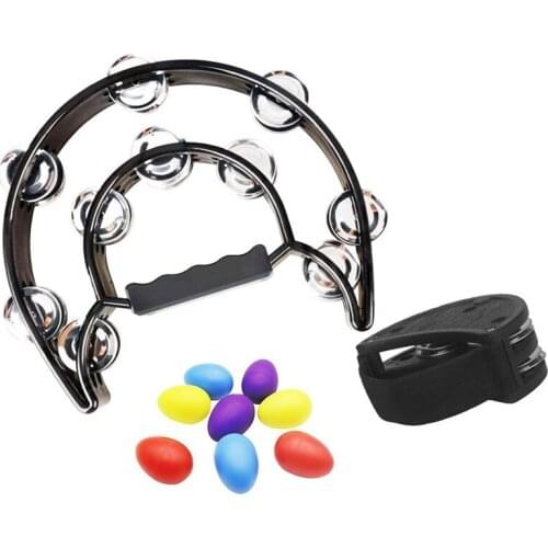 Tambourine,Metal Jingles Foot Tambourine Hand Held Percussion Hand Tambourine with 8Pcs Ran Colors Egg Shaker