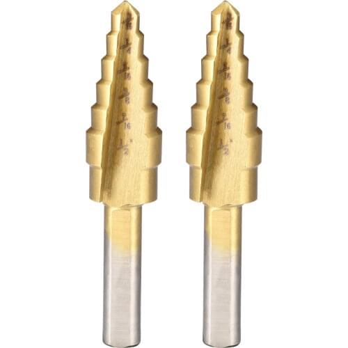 Uxcell Step Drill Bit HSS4241 3/16" to 1/2" 6 Sizes Straight Flutes Triangular Shank for Metal Wood Plastic 2Pcs