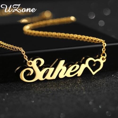 UZone Hollow Heart Necklace Stainless Steel Personalized Name Chocker Necklace Women Girls Charm Jewelry Dropshipping