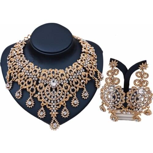 Retro African Statement Jewellery Sets Gold Color Necklace Earrings Set for Women Bridal Wedding Party Gift Prom Accessories