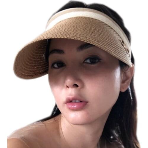 2021 New Womens Sun Hats Handmade Straw Visor Caps Parent-Child Summer Hat Empty Top Beach Hat