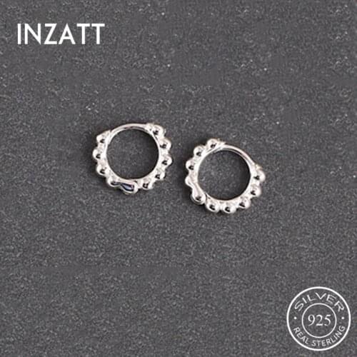 INZATT Real 925 Sterling Silver Bead Round Hoop Earrings For Fashion Woman Party Fine Jewelry Geometric Punk Accessories