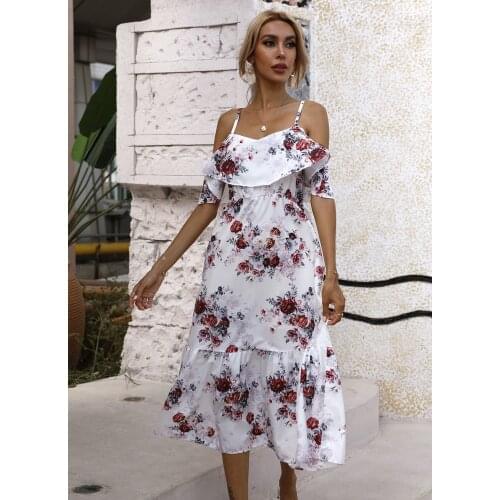 Summer Dress Women Print Ruffles Off Shoulder Dresses Sling Slash Neck Short Sleeve Dress For Woman Robe Femme Vestido De Mujer