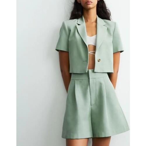 2 Pieces ZA Casual Blazer+Short 2021 Summer Solid Office Lady Single Button Coat Elegant Fashion Design Women Basic Outfit Coats