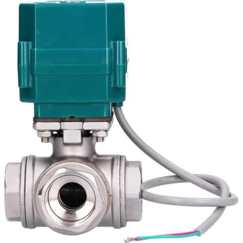 ADC 9-35V 3 Way Motorized Ball Valve Stainless Steel L/T Type Built In Actuator For Pipeline Control IP65 Waterproof