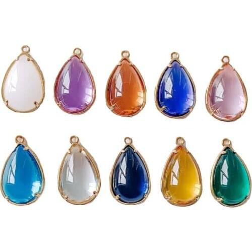 Glass Mixed Color Waterdrop Eardrop Alloy Necklace Earring Accessories Charms Pendant Jewelry Making Diy Handmade Material 4pcs