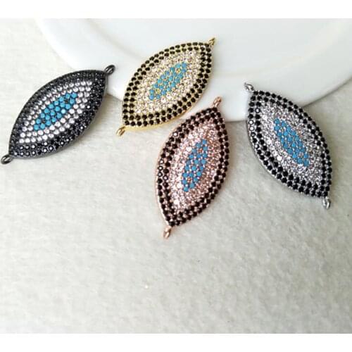 5 Pcs Turkish Style Double Bails Connector CZ blue zircon Micro pave crystal Charm DIY Bracelet necklace Jewelry Finding CT127
