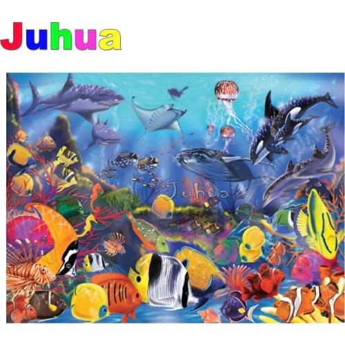 Diamond Painting Full Square Round Drill Fish Dolphin Diamond Embroidery Diamond Mosaic Ocean Animals Home Decoration Child Gift
