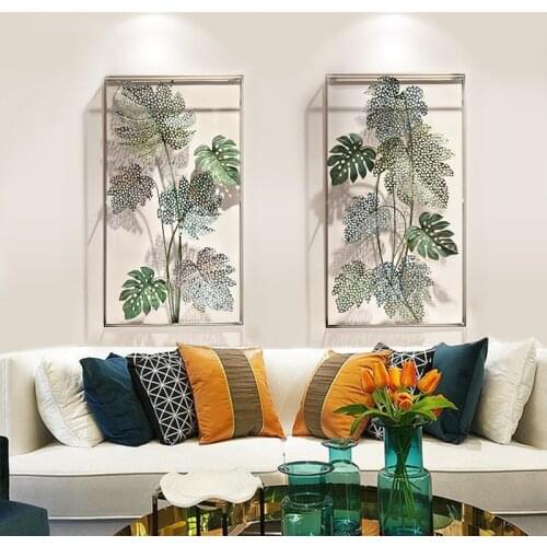 American Wrought Iron Home Wall Hanging Green Leaf Crafts Wall Mural Decoration Hotel Livingroom 3D Stereo Wall Sticker Ornament