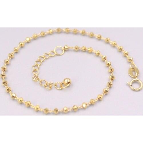 AU750 Pure 18K Yellow Gold Bracelet 2mm Wide Carved Beads Link Chain Adjustable Bracelet Woman Lucky Gift 2.3-2.5g