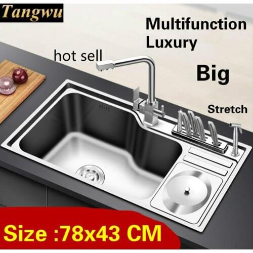 Free shipping Apartment multifunction kitchen single trough sink luxury do the dishes 304 stainless steel big hot sell 78x43 CM