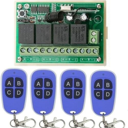 12V 4CH 1 * Receiver & 4 * Transmitter Wireless remote control switch Working way is adjustable for garage door / window /lamp