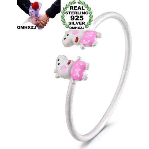 OMHXZJ Wholesale European Fashion Kids Party Wedding Gift Cute Pig 925 Sterling Silver Cuff Bangle BA62