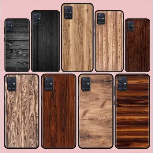 Case For Samsung Galaxy A51 A71 A21s A31 A12 A41 A11 A72 A52 A32 5G A01 A91 A21 Black Shell Phone Covers Texture Wood