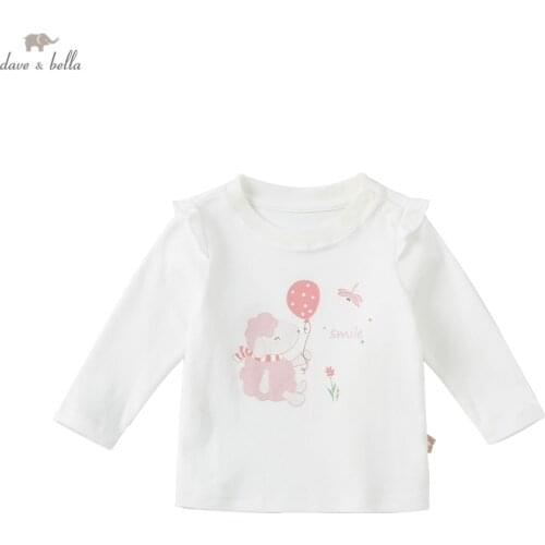 DBJ18132 dave bella autumn baby girls cute cartoon print T-shirt children tops kids girl fashion tees