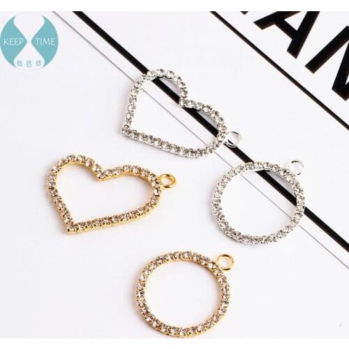 DIY Korea Jewelry Necklace Pendant inlaid diamond alloy parts love heart pendant round earrings earrings