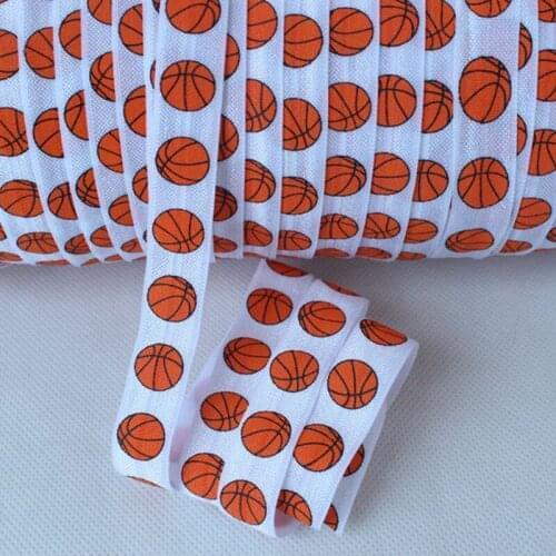 Heat transfer print foe elastic, 50Yards Basketball printed fold over elastic ribbon, super quality foe as headbands