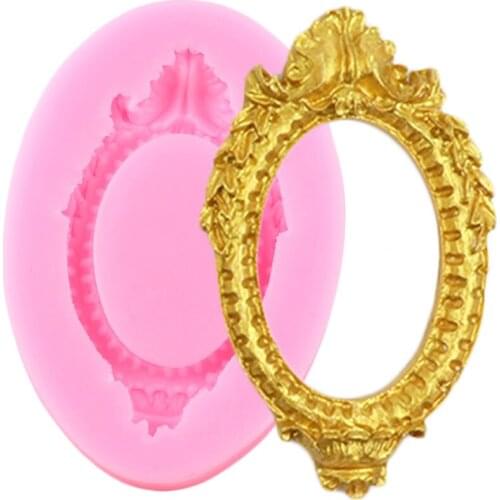 European Felief Silicone Mold Mirror Frame Border Fondant Cake Decorating Tools Chocolate Candy Sugarcraft Cupcake Topper Moulds