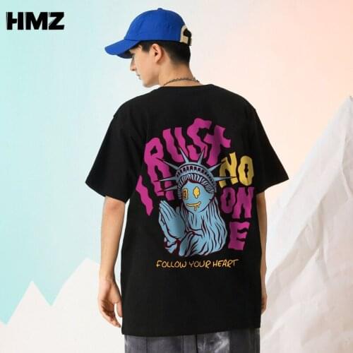 HMZ Harajuku T-shirt Gothic Punk Short Sleeve Tee O-Neck Top Man Direct Sales Summer Loose Cartoon Print Streetwear Tshirt Men
