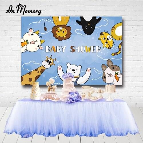 InMemory Blue Boys Baby Shower Backdrops Cute Cartoon Animals Kids 1st Birthday Party Photography Backgrounds For Photo Studio