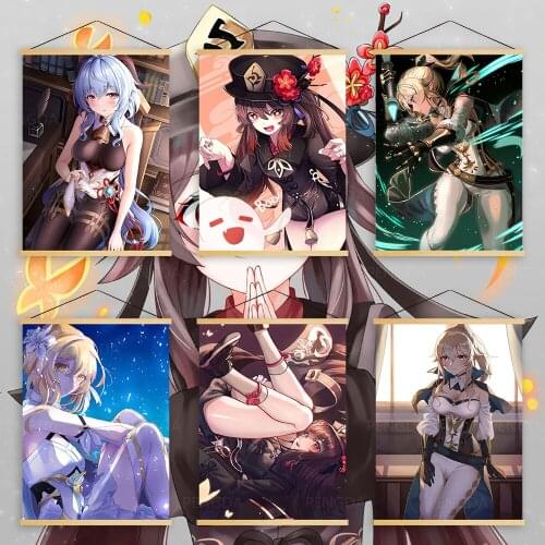 Canvas Wall Art Genshin Impact Anime Japan Cool Modern Print Painting Solid Wood Hanging Scrolls Poster Nordic Style Home Decor