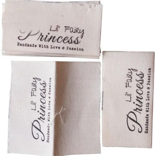 Customized Center Fold Clothing Printed Labels Natural Cotton Label Custom Logo Cotton Ribbon Print Sewing Name Garment Tags