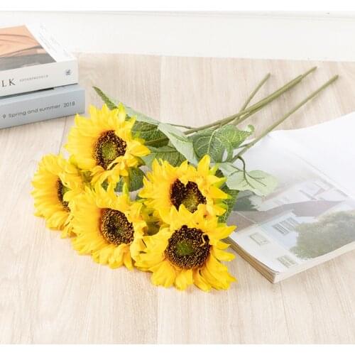 Artificial Fake Flower Single Head single stem Large Silk Sunflower stem in yellow