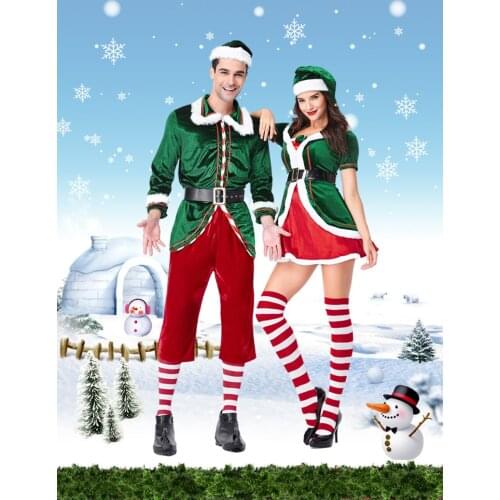 Green Elf Couple Christmas Costumes Christmas Dress For Sexy Girl Women Man Christmas Party Show Christmas Cosplay Costumes