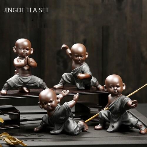 Chinese Boutique Purple Clay Tea Pet Buddha Monk Statue Ornaments Handmade Crafts Home Tea Table Decoration Accessories Gifts
