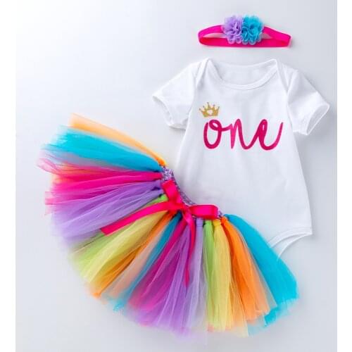 Baby Girls 3pcs Sets Cotton Romper Seperated TUTU Skirt Baby Clothing Vestidos First Birthday Infant Girl Flower Headband