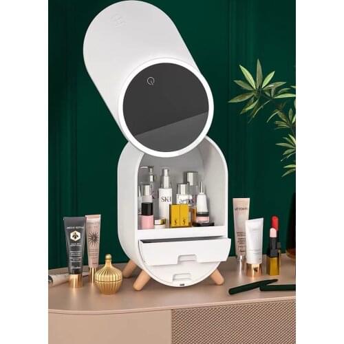 LED Light Cosmetic Storage Box Desktop Drawer Makeup Organizer Dustproof Jewelry Lipstick Makeup Container Organizer Box Holder