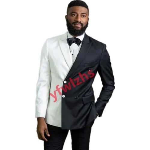 Handsome Double-Breasted Groomsmen Peak Lapel Groom Tuxedos Mens Wedding Dress Man Blazer Prom Dinner (Jacket+Pants+Tie) A238