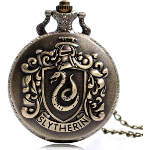 Cool Birthday Gift School Badge Vintage Pocket Watch Cool Snake Retro Necklace for Women Men with Chain Reloj De Bolsillo