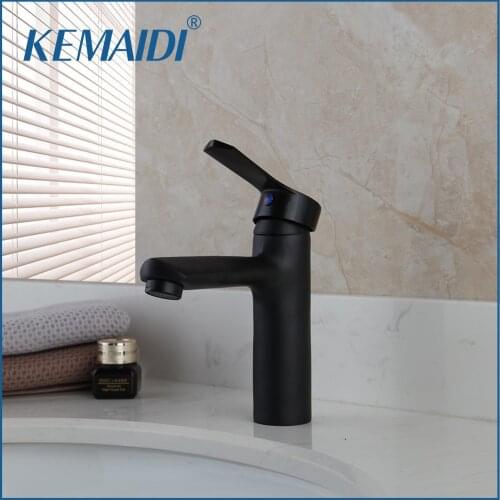 KEMAIDI Matte Black Faucet Deck Mounted Bathroom Chrome Polished Faucet Single Handle Vanity Sink Mixer Tap Faucet