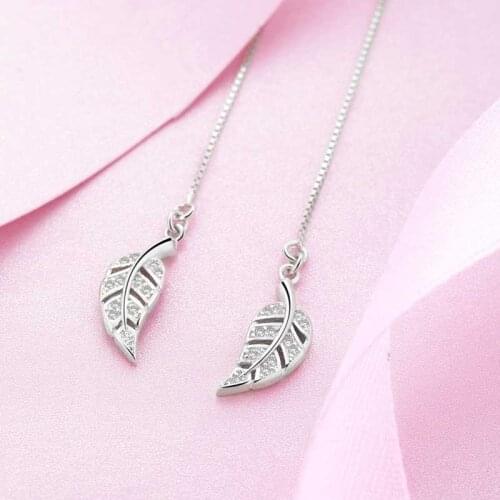 Fashion Exquisite 6*15mm Leaf Sterling Silver 925 Ear Line dangle 4.2'' Earring-ear642