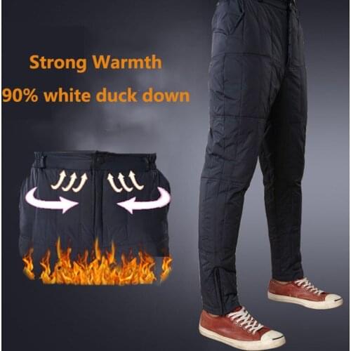 Large Size Men Outdoor Winter White Duck Down Pants Windproof Thicken Thermal Warm Elasticity Pants Climbing Camping Trousers
