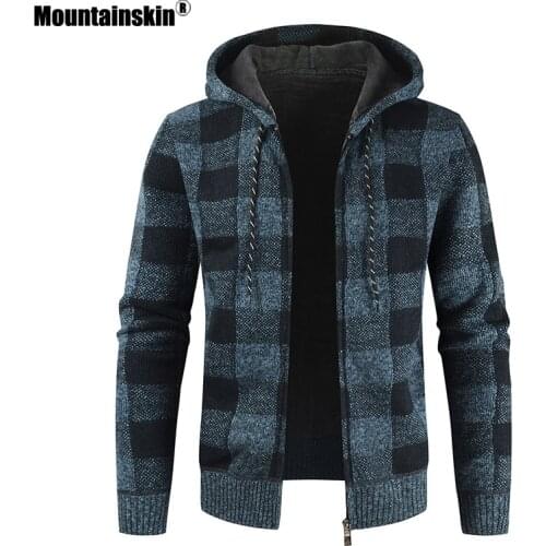 Mountainskin Winter Mens thick Cardigan Sweater New Man Hooded Casual Plaid Knitted Jacket Plus Velvet Warm Sweater Male MT120