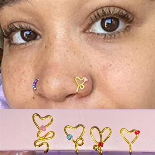 Love Heart Rice Bead Nose Cuff Nose Ring Fake Nails Punk Fake Nose Piercing For Women Mens Gothic Jewelry 2021 Trend Wholesale