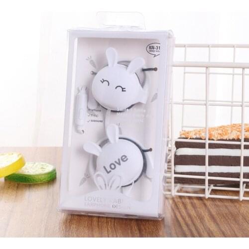 2021 New Cute Student Earphone Cartoon Cute Rabbit Wired Headset Headphone Built-in Microphone Featured Noise Reduction