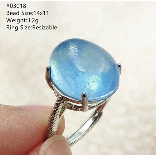 Genuine Natural Blue Aquamarine Crystal Clear Oval Ring Adjustable Size 925 Silver Aquamarine Gemstone Ring AAAAA Drop Shipping