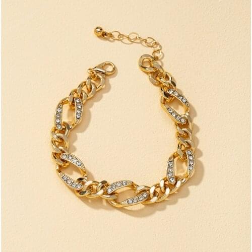 Punk Rock Gold Curb Cuban Gold Color Charm Chain Bracelets For Women Alloy Bracelets Fashion Jewelry Gift Hot Sale New