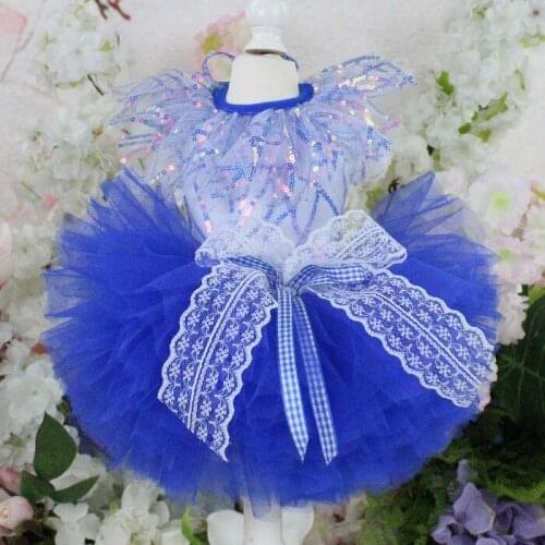 Puppy Dog Wedding Party Dresses Blue Sequin Bowknot Tutu Dress For Small Dog Pet Skirts Clothes Coat Outfits Dog Clothing Poodle