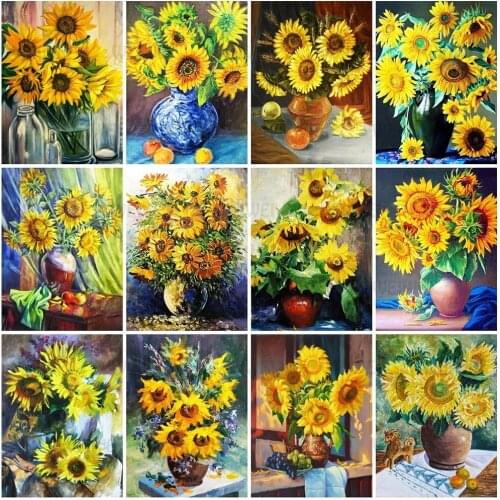 Sunflower 5D DIY Full Square Round Diamond Painting Home Decoration Wall Art Vase Flower Mosaic Sticker Diamond Embroidery