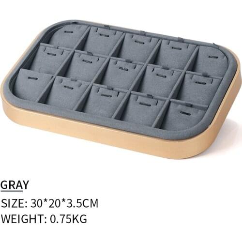 Metal Microfiber 15 Grids Jewelry Display Trays For Femal Earring Pendent Jewellery Set Show Stand Holder Card Slot Detachable