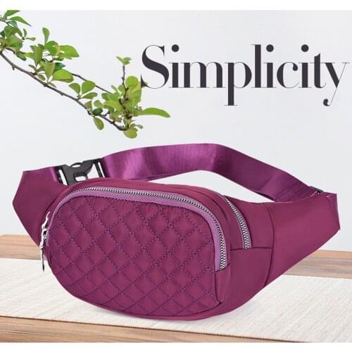 Female Casual Rhomboid Patterns Waist Bag Large Capacity Solid Color Zipper Outdoor Wild Portable Sports Bum Chest Bag