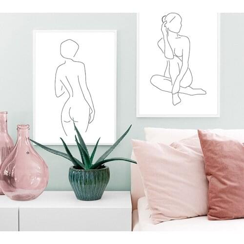 Line Drawing Sexy Woman Body Abstract Art Poster Wall Canvas Home Decor Print Black White Minimalist Painting Decorative Picture