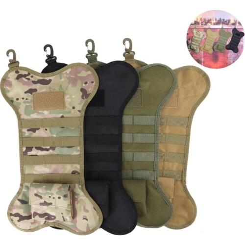 Bone-shape Christmas Stocking Bag For Dog Pets With MOLLE Webbing And Patch Holder Christmas Home Decoration