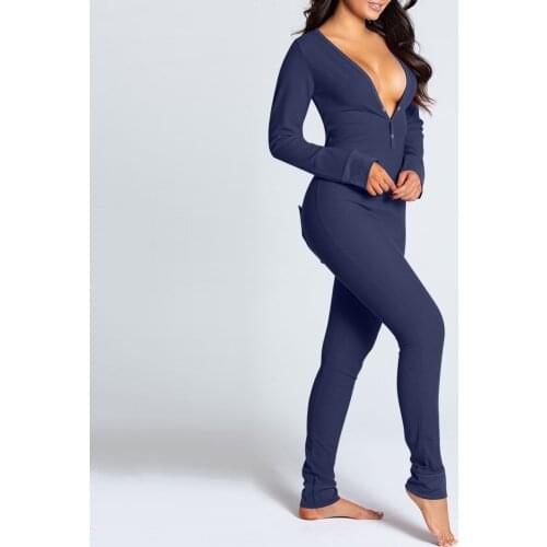 Sexy Women V-neck Onesies Pijamas Button-down Front Functional Buttoned Flap Pajamas Adults Sleepwear Jumpsuit Pyjama Femme Sexy