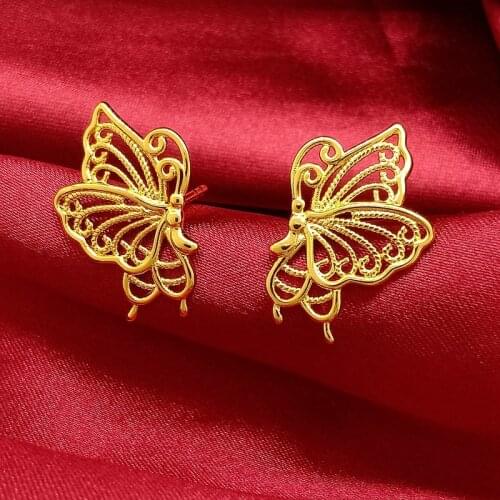 Charm Butterfly Stud Earrings Vivid Animal Lovely Jewelry Yellow Gold Filled Girls Earrings Gift